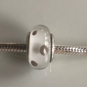 COPY - 1 RETIRED Pandora White and Gray Polka Dot…